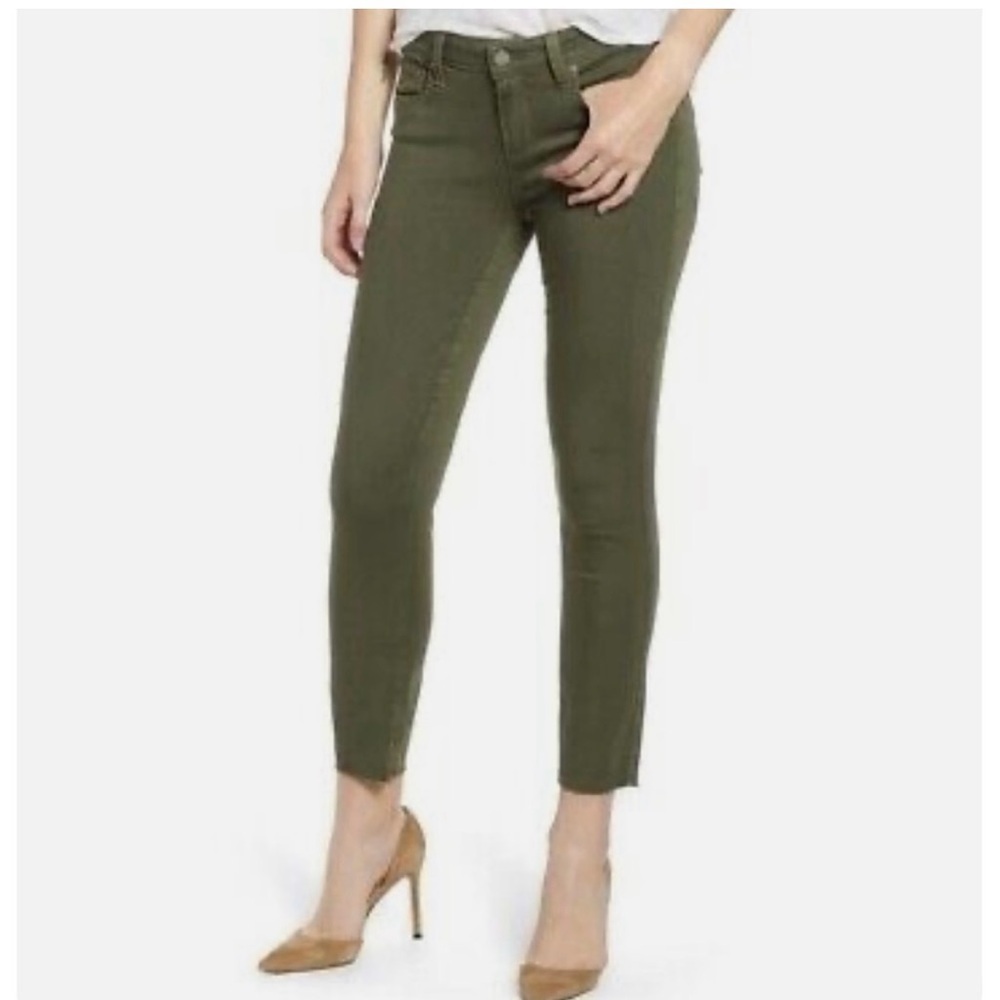 Paige olive green Verdugo Ankle skinny raw hem jeans size 28
